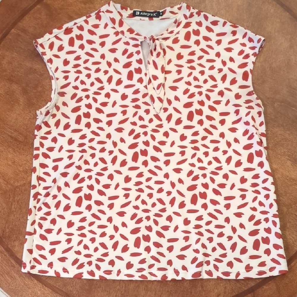 Red and White Patterned Blouse